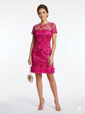 Alex Marie Pink Lace Floral Dress Sz 2 Embroidered Sequin Party Cocktail Dress